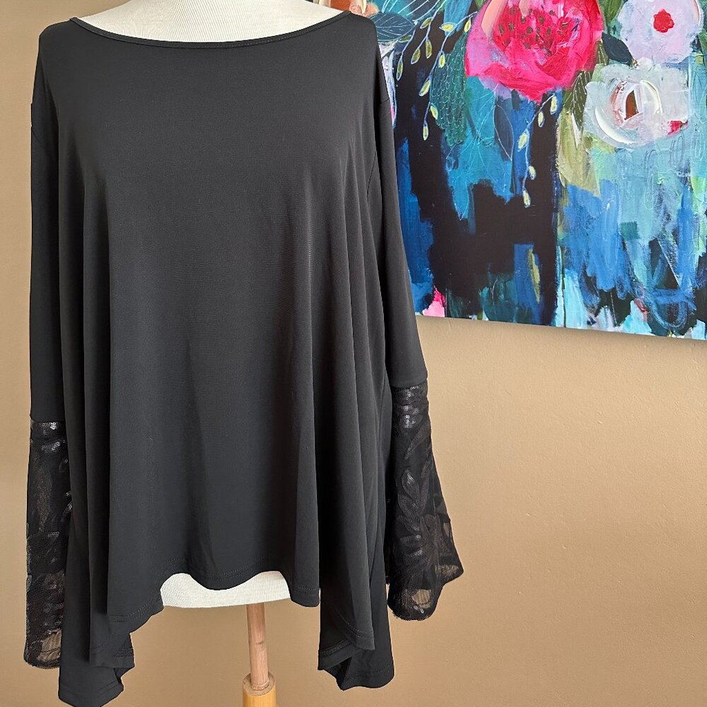 🌷🌷HP🌷🌷 NWT LaBellum Hillary Scott Black Sequin Long Sleeve Blouse Size 2X